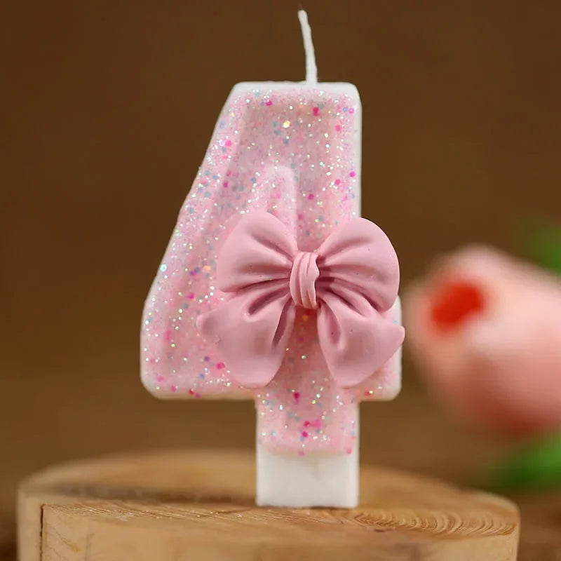 Cute Pink Bow 3D Number Cake Candles for Birthday Party Decorations Birthday Decoration  Cake Decorating Tools