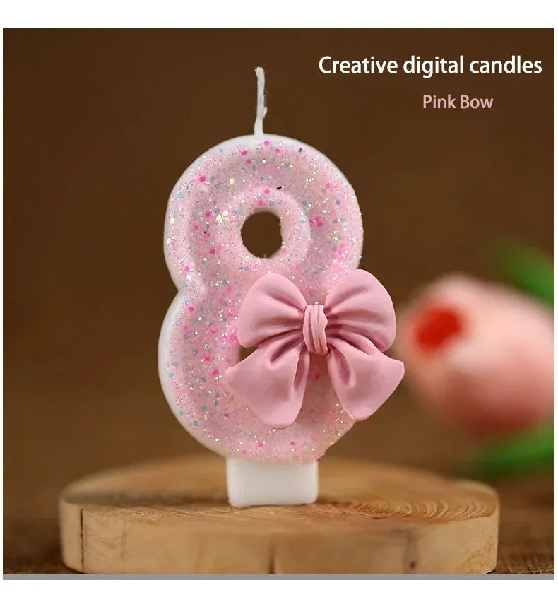 Cute Pink Bow 3D Number Cake Candles for Birthday Party Decorations Birthday Decoration  Cake Decorating Tools