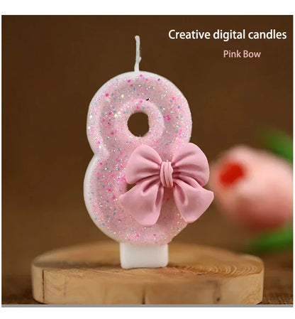 Cute Pink Bow 3D Number Cake Candles for Birthday Party Decorations Birthday Decoration  Cake Decorating Tools