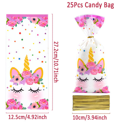 25/50/100pcs Unicorn Theme Candy Packing Bags Unicorn Birthday Party Decoration Kids Baby Shower Wedding Gift Bag Party Supplies