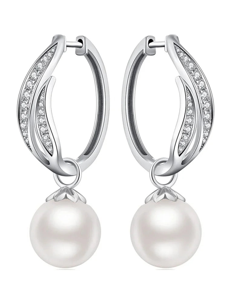 Graceful Simulated Pearl Drop Earrings Female Wedding Jewelry with Bright Zirconia Luxury Aesthetic Accessories for Women