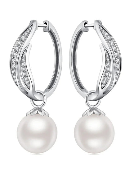 Graceful Simulated Pearl Drop Earrings Female Wedding Jewelry with Bright Zirconia Luxury Aesthetic Accessories for Women