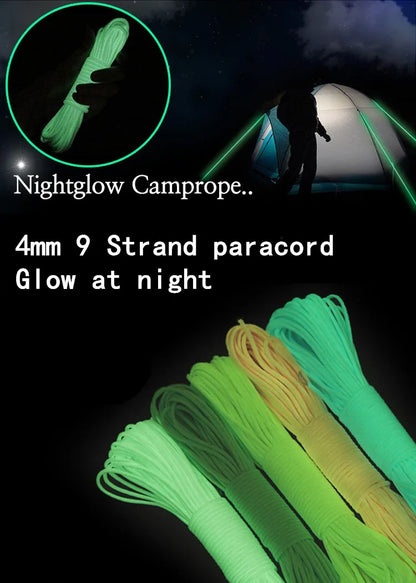 Luminous Rope 9 Strands 4mm Paracord Nylon 550 Tent Cord Glow Parachute Outdoor Bundle Lanyard Camping Survival EDC