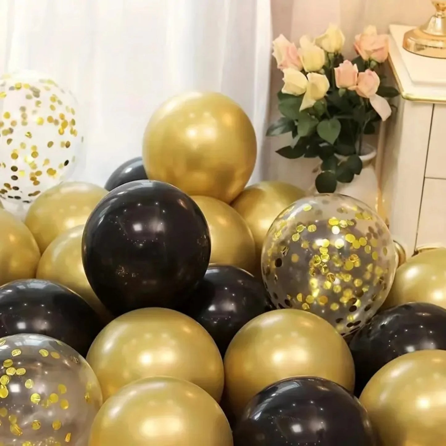 16pcs Black Metallic Sequin Balloons for Birthday Wedding Graduation Party Balloon Decoration