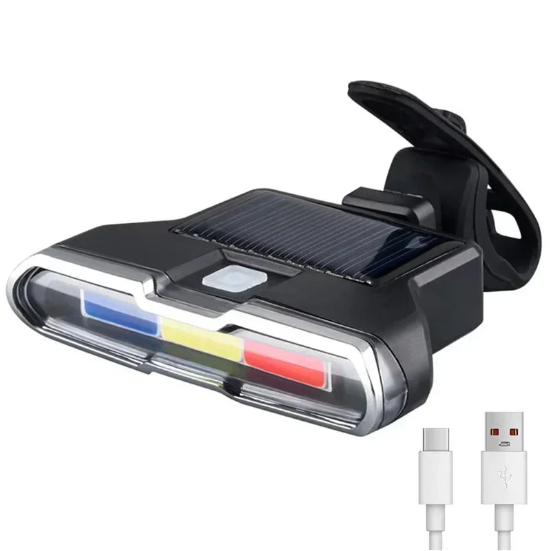 Bicycle Tail Light USB Rechargeable Bike Taillight Solar Power Long Endurance Cycling Rear Lamp Bright Mtb Warning Flashlight
