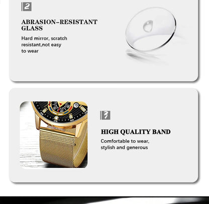 Fashion Mens Business Watches Luxury Stainless Steel Mesh Belt Quartz Wrist Watch Luminous Clock Men Casual Calendar Watch