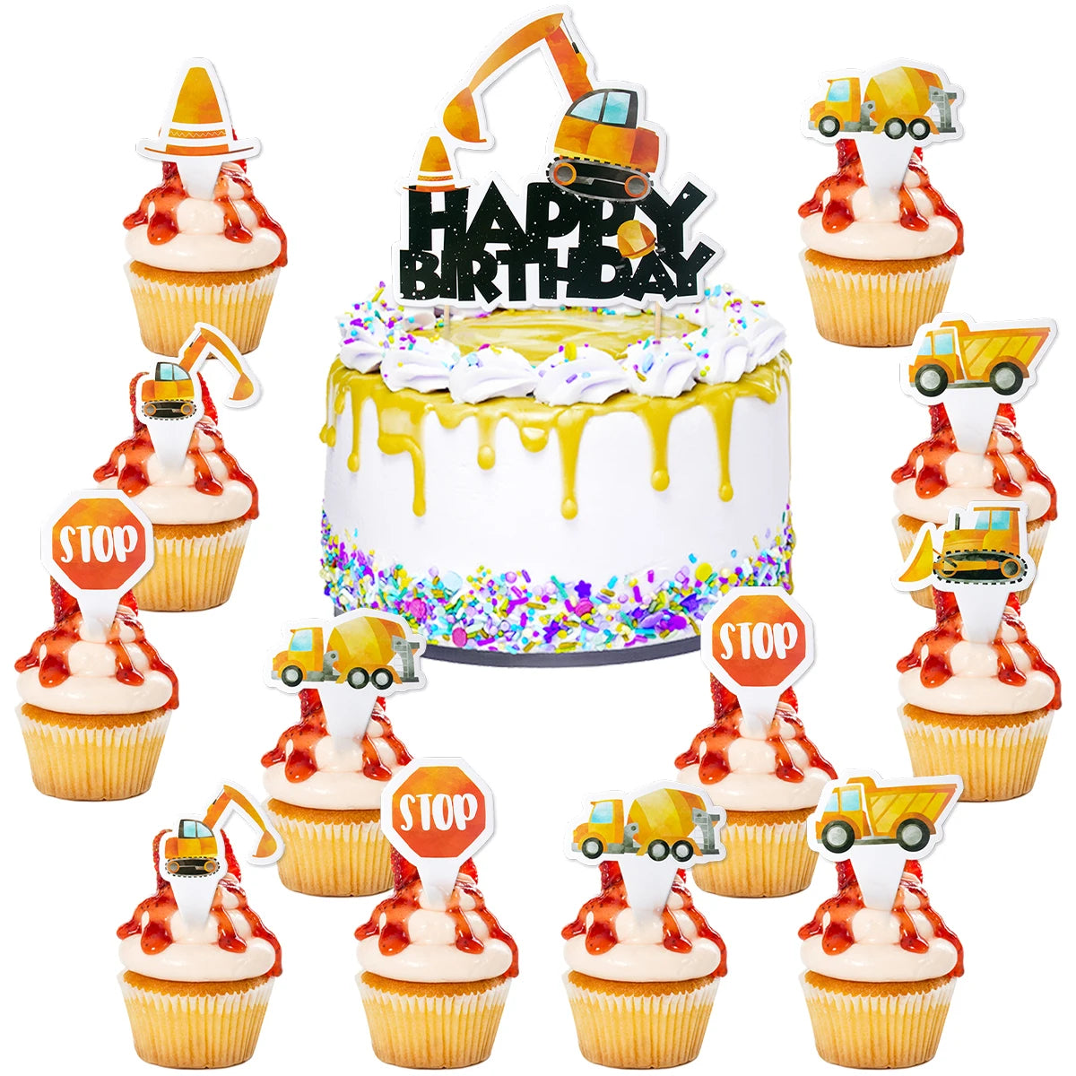 Construction Birthday Party Supplies Tractor Excavator Paper Plate Cup Birthday Banner Truck Latex Balloons For Child's Birthday