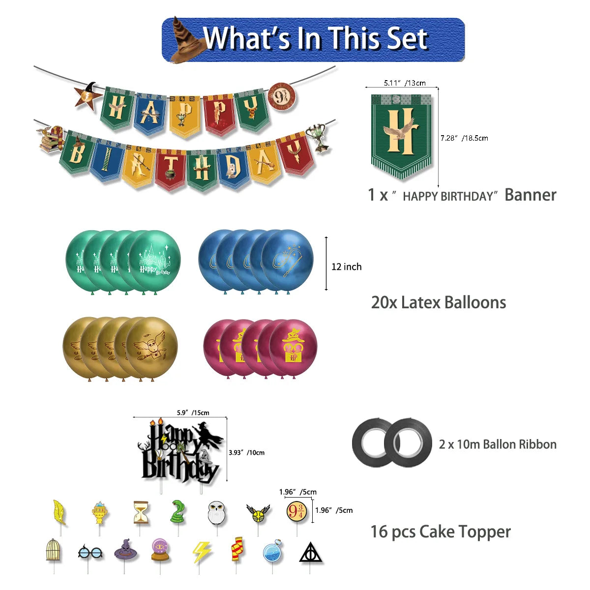 Hot Magic Academy Birthday Party Supply Disposable Banner Cake Topper Hanging Flag Harries Balloons Set Birthday Decoration
