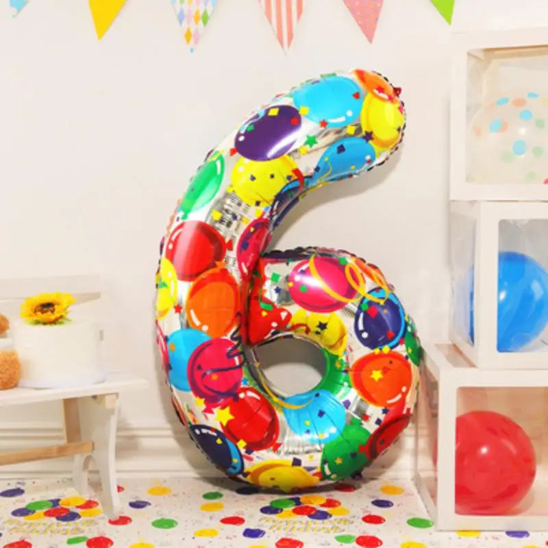 Digital Number Balloon, Aluminum Foil, Gradient Rainbow, Birthday Party, Wedding, Christmas Decoration, 40"