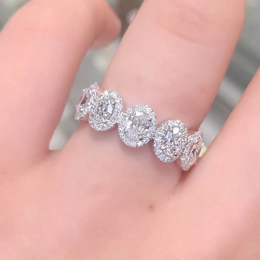 Exquisite Oval Cubic Zirconia Band Women's Rings for Engagement Wedding Accessories Luxury Silver Color Female Jewelry