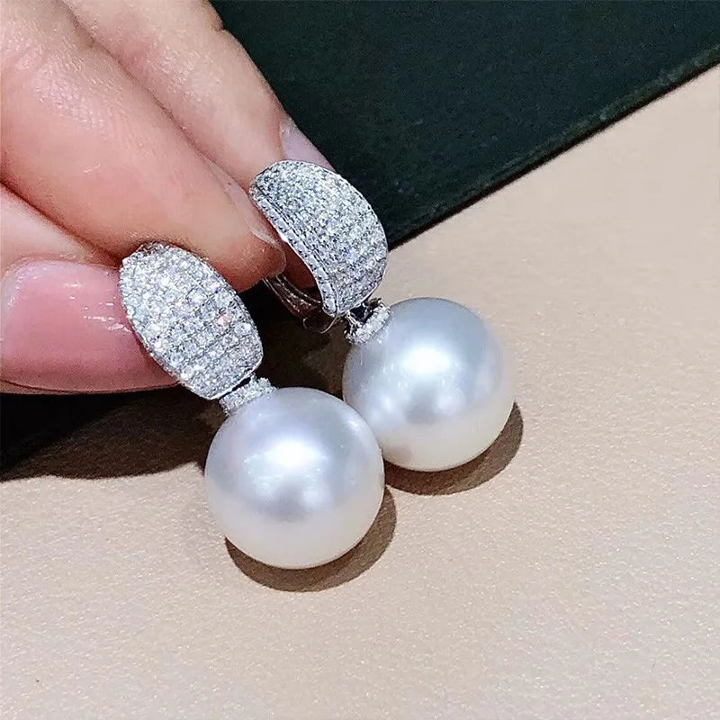 Luxury CZ Imitation Pearl Earrings for Women Silver Color Temperament Elegant Lady Earrings Wedding Party Fashion Jewelry