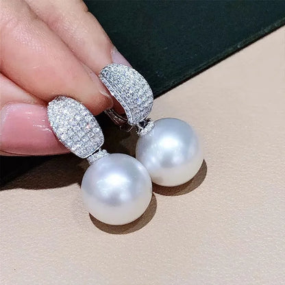 Luxury CZ Imitation Pearl Earrings for Women Silver Color Temperament Elegant Lady Earrings Wedding Party Fashion Jewelry