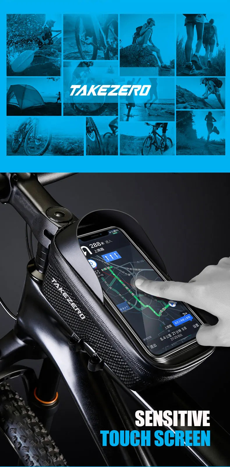 TAKEZERO A2X Mountain Bike EVA Hard Shell Bicycle Bag - Quick-Release Front Bar Bag for Handlebar Mount, Cycling Equipment