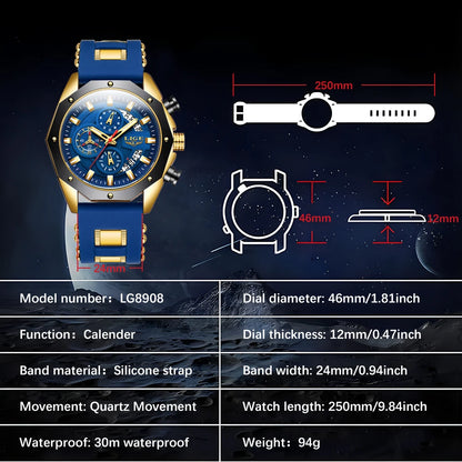 2024 LIGE New Fashion Mens Watches Top Brand Luxury Silicone Sport Watch Men Quartz Date Clock Waterproof Wristwatch Chronograph