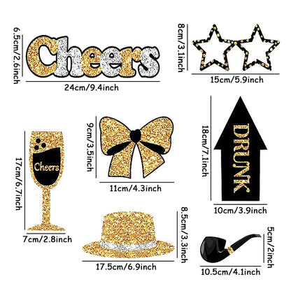 30pcs Black Golden Party Photo Booth Props for Birthday Weddings Graduation Prom New Year Party Supplies Hats Lipstick Tie Crown