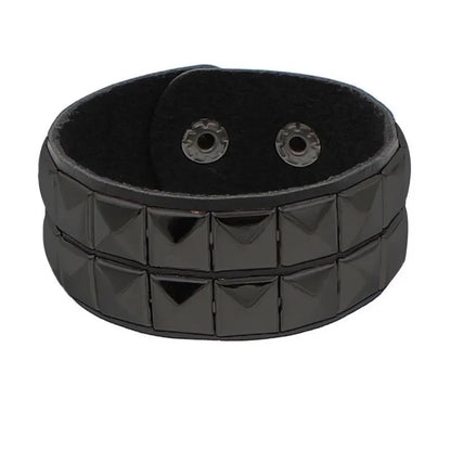 New Punk Fashion Men Black Cuff Leather Bracelet Wristband Metal Rivets Stud Charm Bangle for Women Rock Gothic Jewelry 2024