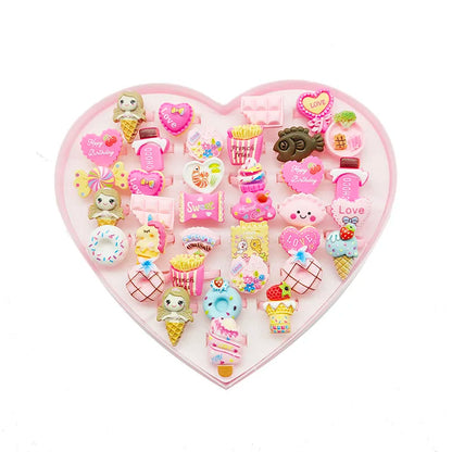 30pcs/Lot Wholesale Child Open Design Resin Candy Flower Finger Rings Plastic Pink Kid Ring Children Party Gifts Birthday Girls