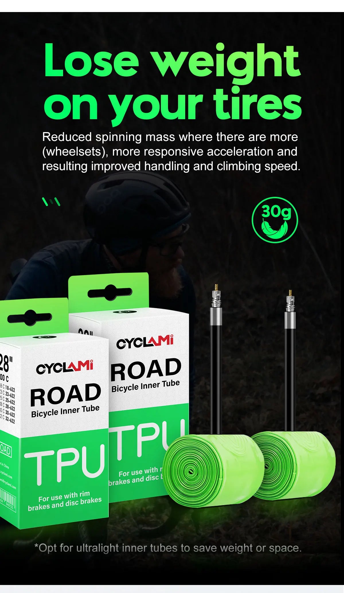 Ultralight Bike Inner Tube 700c Road Bicycle TPU Inner Tube 700C x 18 23 25 28 30 32 French Valve Bike inner Tubes CYCLAMI