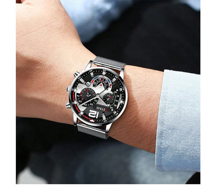 Fashion Mens Business Watches Luxury Stainless Steel Mesh Belt Quartz Wrist Watch Luminous Clock Men Casual Calendar Watch