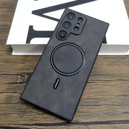 Luxury Matte Leather Case For Samsung Galaxy S25 S24 S23 S22 S21 Ultra Plus FE Note 20 S 23 22 For Magsafe Wireless Full Cover