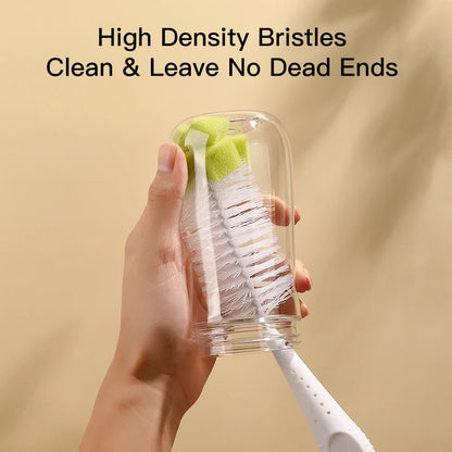 SAIDAH Simple Nylon Sponge Suction Feeding Bottle Nipple Pacifier Brush Set Water Sippy Vacuum Cup Cleaning（2 in 1）