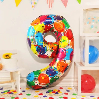 Digital Number Balloon, Aluminum Foil, Gradient Rainbow, Birthday Party, Wedding, Christmas Decoration, 40"