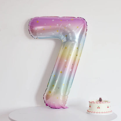Digital Number Balloon, Aluminum Foil, Gradient Rainbow, Birthday Party, Wedding, Christmas Decoration, 40"
