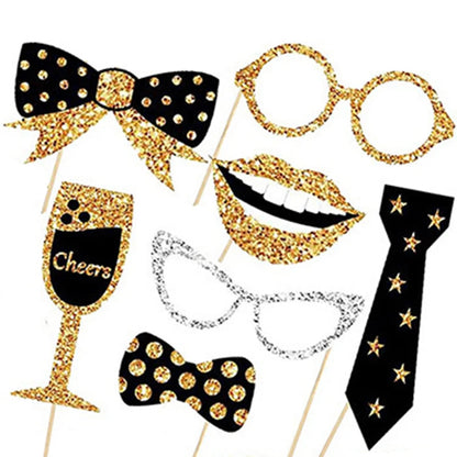 30pcs Black Golden Party Photo Booth Props for Birthday Weddings Graduation Prom New Year Party Supplies Hats Lipstick Tie Crown