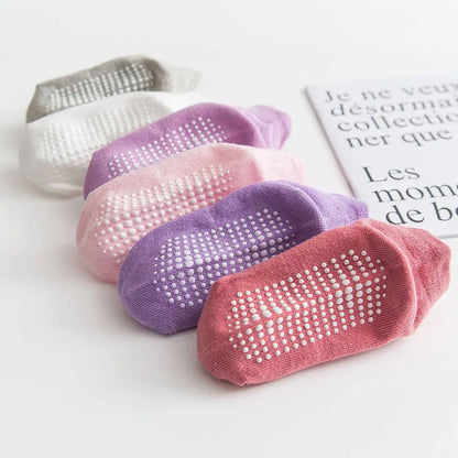 6/12 Pairs/lot 0-5 Yrs Cotton Children's Anti-slip Boat Socks For Boys Girl Low Cut Floor Kid Sock With Rubber Grips Polka dot