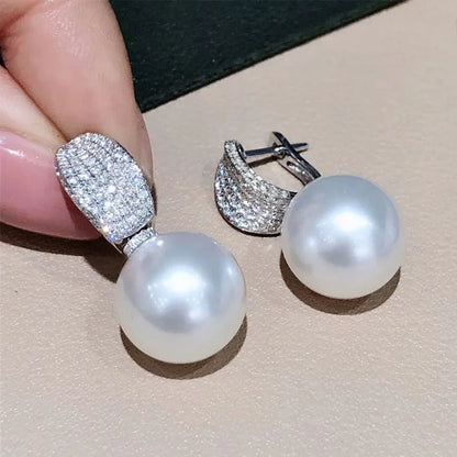 Luxury CZ Imitation Pearl Earrings for Women Silver Color Temperament Elegant Lady Earrings Wedding Party Fashion Jewelry