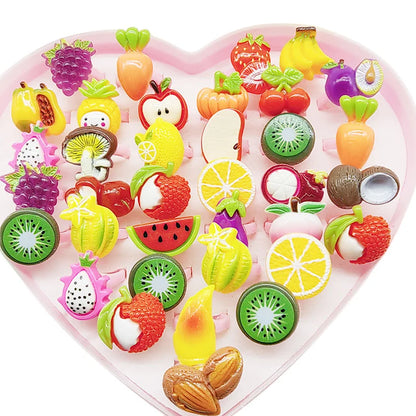 30pcs/Lot Wholesale Child Open Design Resin Candy Flower Finger Rings Plastic Pink Kid Ring Children Party Gifts Birthday Girls