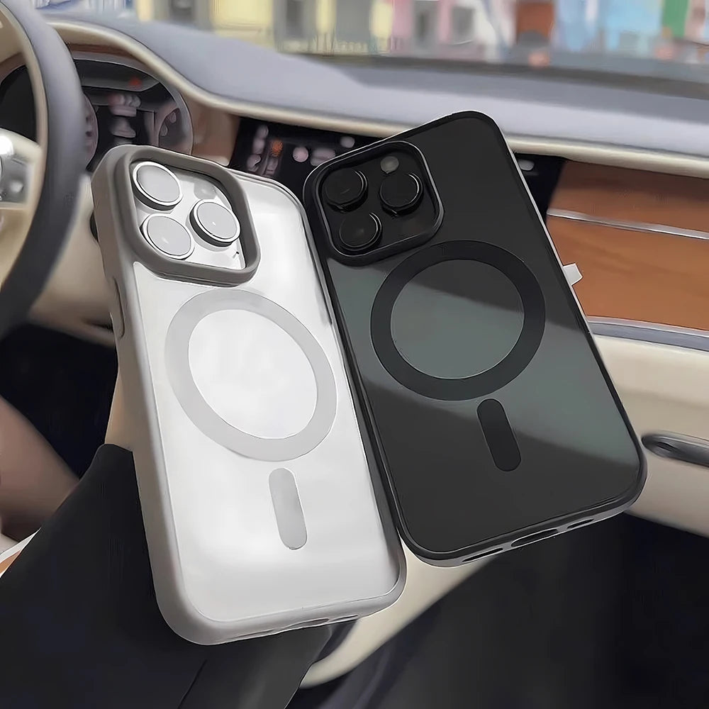 Luxury Magnetic Wireless Charge For Magsafe Case For iPhone 17 Pro Max 16 15 13 12 11 14 Pro Shockproof Bumper Transparent Cover