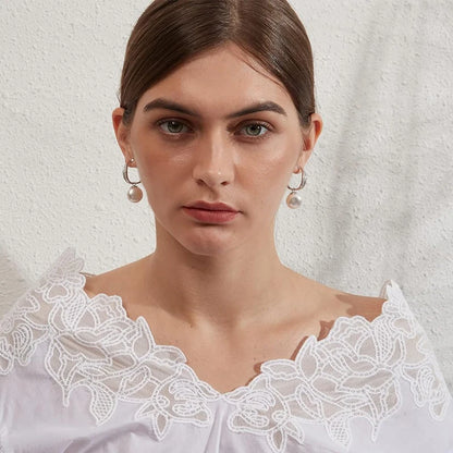 Graceful Simulated Pearl Drop Earrings Female Wedding Jewelry with Bright Zirconia Luxury Aesthetic Accessories for Women