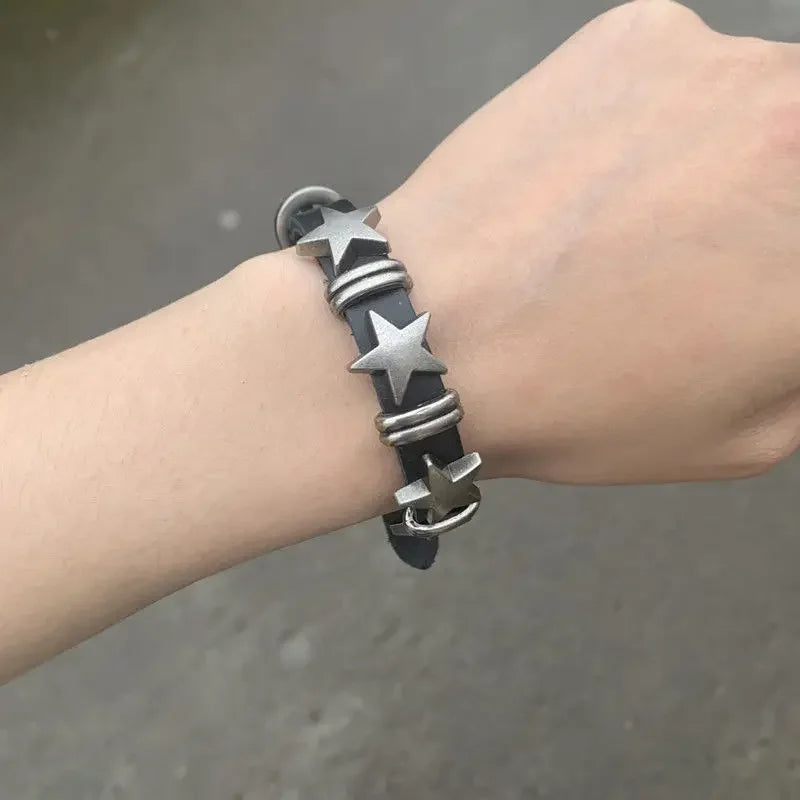 Punk Hip Hop Rock PU Leather Bracelet Unisex Trendy Chain Skull Pentagram Rivet Bracelet Party Jewelry Accessories