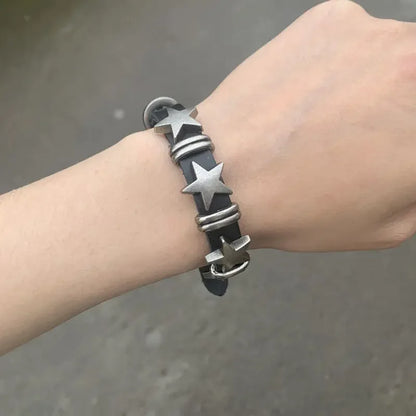 Punk Hip Hop Rock PU Leather Bracelet Unisex Trendy Chain Skull Pentagram Rivet Bracelet Party Jewelry Accessories