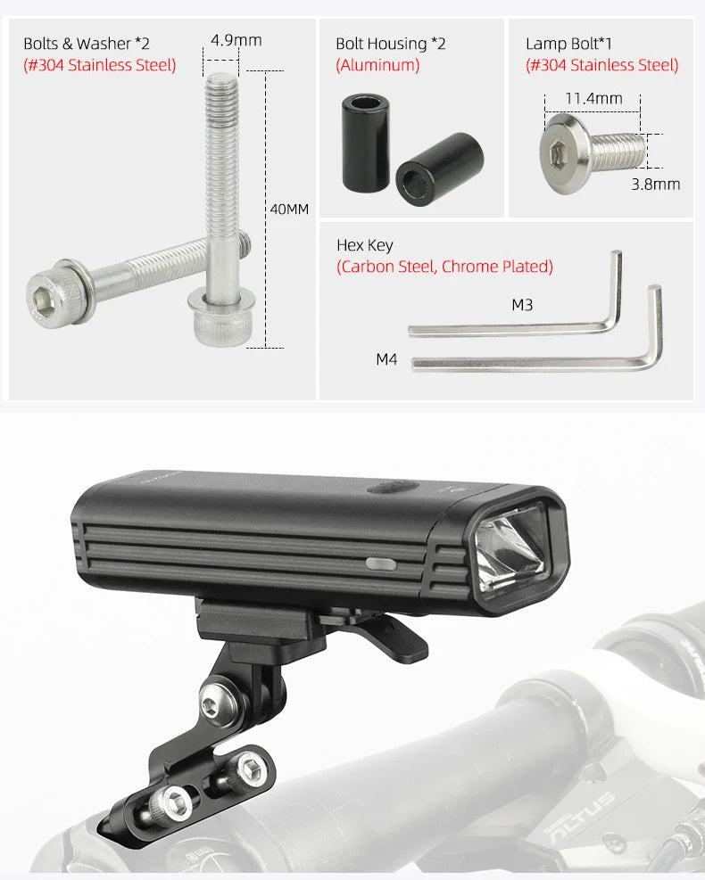 Bicycle Headlight Stand Mount W/ Gopro Interface MTB LED Lamp Bracket for Rockbros QD-250 YQ200/400 Blackbird L1