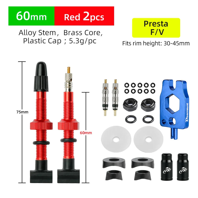 Deemount Presta Nipples Bicycle Tubeless Rim F/V Valves Anodized Aluminum Stem Brass Core Integrated Rectangle Base