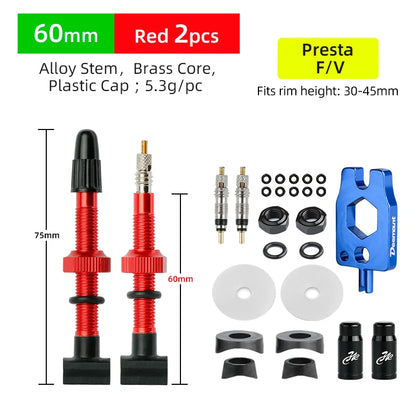 Deemount Presta Nipples Bicycle Tubeless Rim F/V Valves Anodized Aluminum Stem Brass Core Integrated Rectangle Base