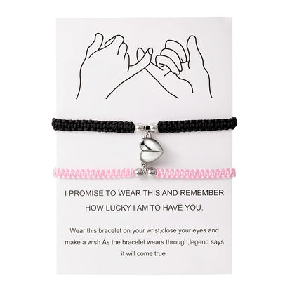 Handmade Heart Magnet Bracelet for Women Men Fashion Adjustable Braided Couple Bracelet Lovers Bestie Friendship Jewelry Sets