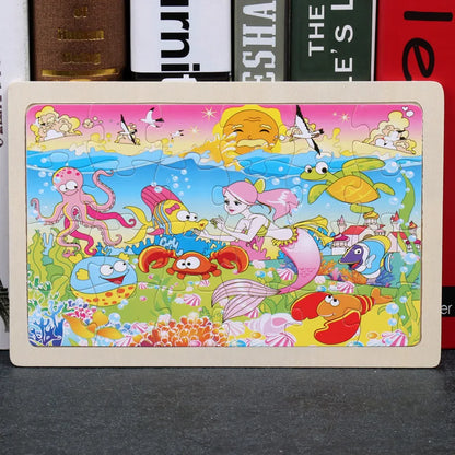 24 Pieces Wooden Puzzles Kids Cartoon Animal Wood Jigsaw Early Educational Learning Toys for Children GIFT