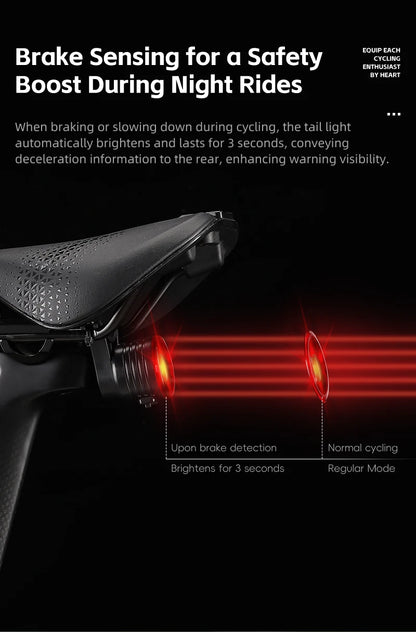 WEST BIKING Smart Brake Bike Tail Light Intelligent Type-C Charging Portable Safety Night Cycling Rear Light Bike Accessories