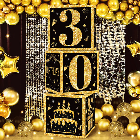 Gold Black Birthday Number Paper Boxes 18 30 40 50 60 70 75 80 Year Old Birthday Party Decoration Adult Birthday Party Supplies