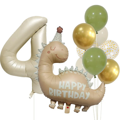 Retro Matte Caramel Colored Dinosaur Aluminum Film Number Balloon Set Happy Birthday Party Decoration Kids Background Photo Prop