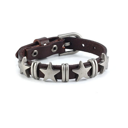 E0BF Goth Vintage Star Leather Alloy Bracelets For Women Men Gothic Retro Couple Bracelet Rock Party Jewelry Accessory-Decor
