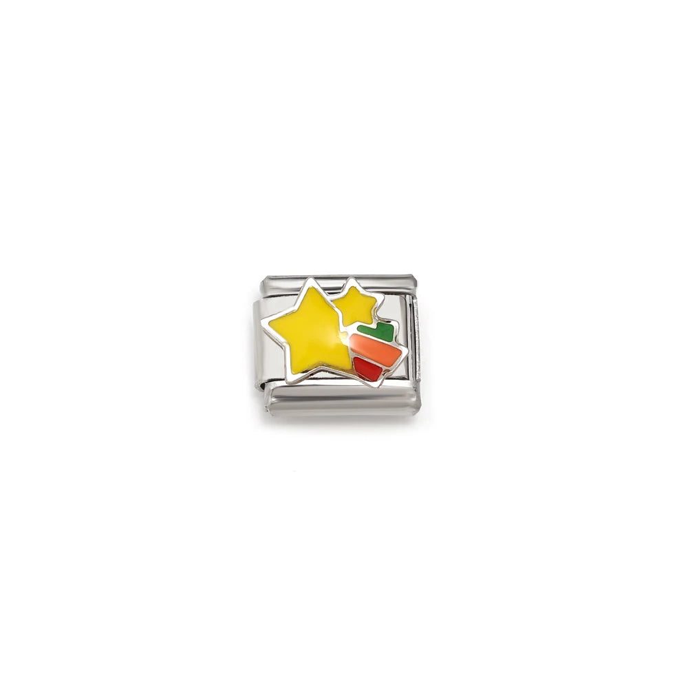 Italian Links Stainless Steel Charms Bracelet Women Enamel Coconut Tree Holiday Scenery Frog Elephant Fit 9mm Making Jewelry