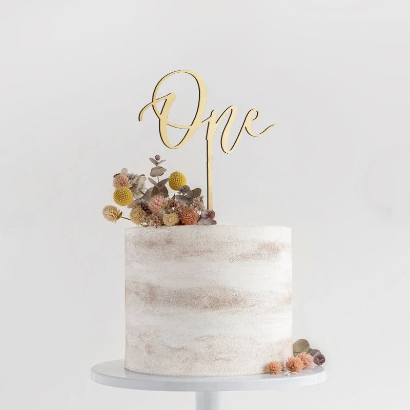 1pc One Cake Topper Birthday Wooden Cake Topper Wood One Happy Cake Decoration First Birthday Baby Shower Party Decorations