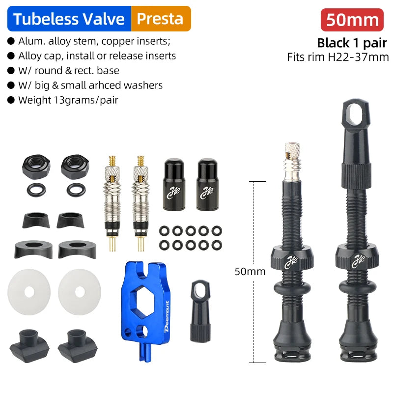Bicycle Tubeless Tire Valve Carbon Rim Presta Valves 40 50 65 80mm F/V Nipple Detachable Brass Core W/Cap For MTB Bike Air Valve