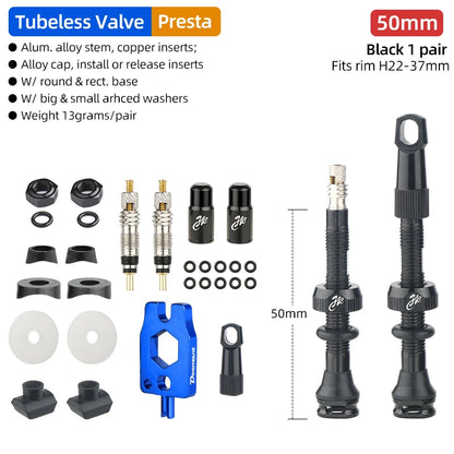 Bicycle Tubeless Tire Valve Carbon Rim Presta Valves 40 50 65 80mm F/V Nipple Detachable Brass Core W/Cap For MTB Bike Air Valve
