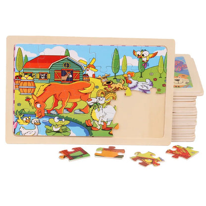 24 Pieces Wooden Puzzles Kids Cartoon Animal Wood Jigsaw Early Educational Learning Toys for Children GIFT
