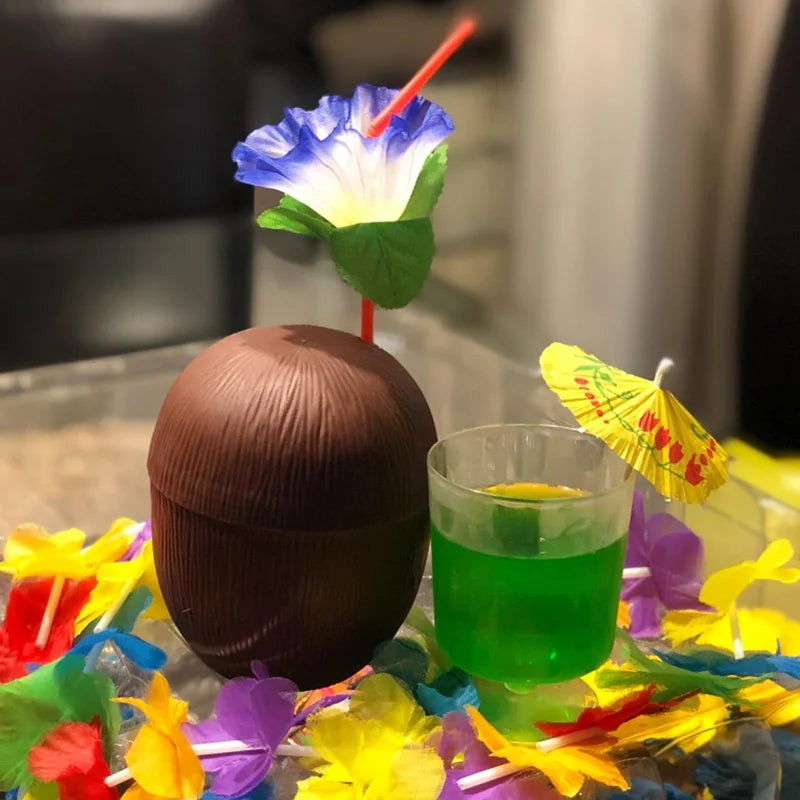 6/10pcs Hawaiian Summer Pineapple Coconut Drinking Cups Strawberry Shaped Juice Drink Cups for Birthday Wedding Beach Pool Party